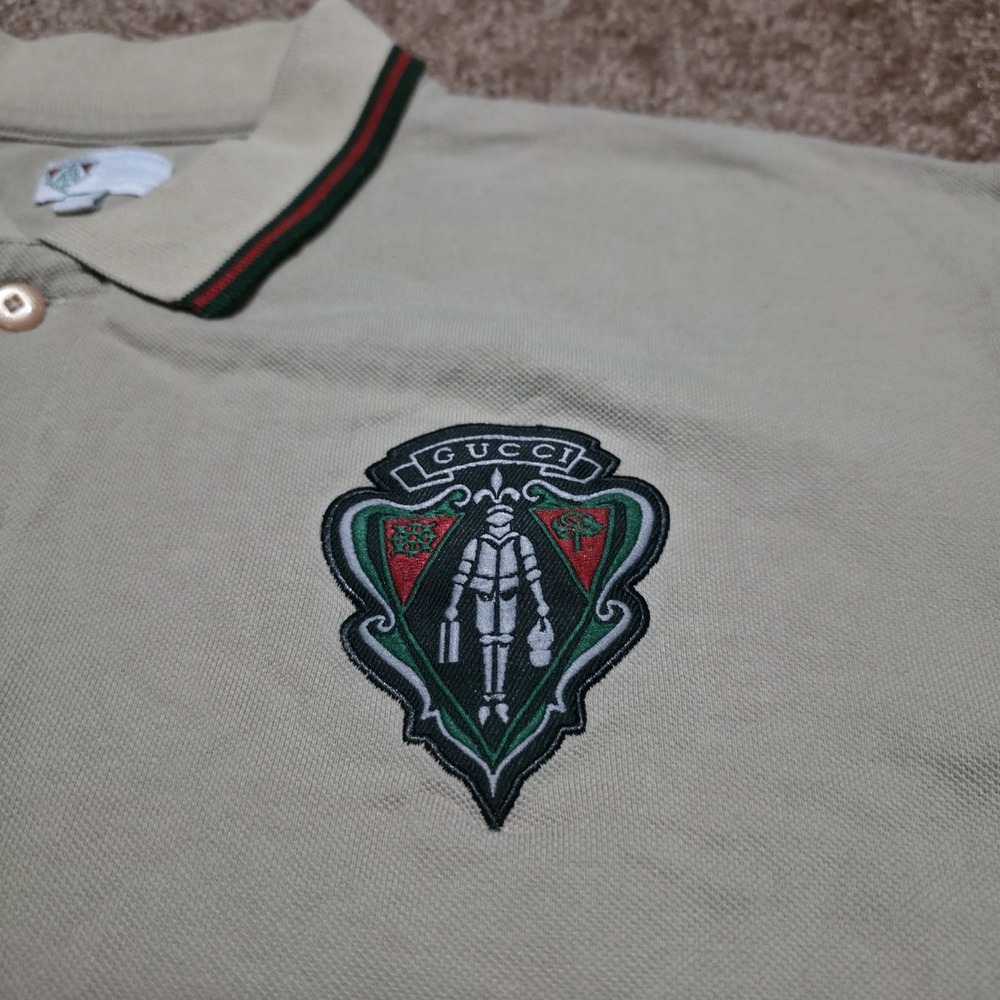 Gucci Equestrian Polo Shirt Beige Tan Made in Italy Mens Size XXL *FITS Large* - Picture 3 of 13